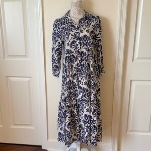 Chic Navy and White Floral Long Sleeve Dress